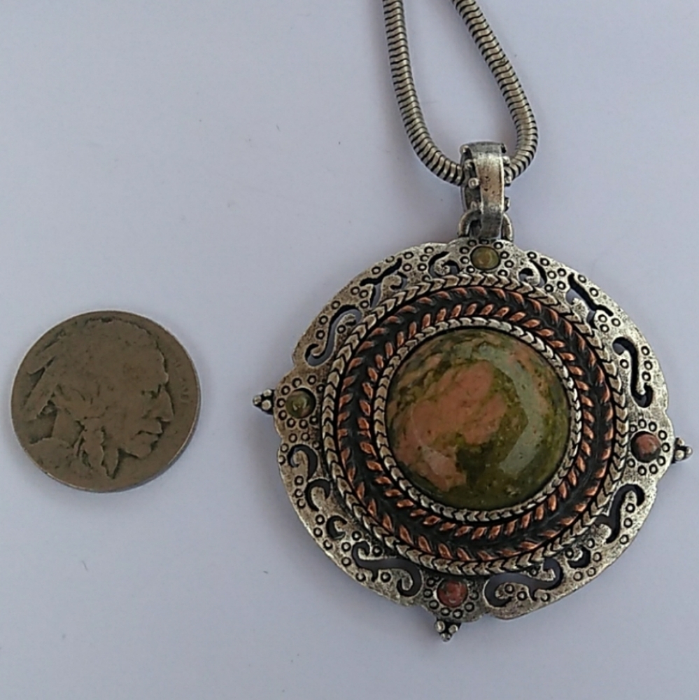 HTF Chico's Unakite Antiqued SilverTone Necklace - Picture 4 of 8
